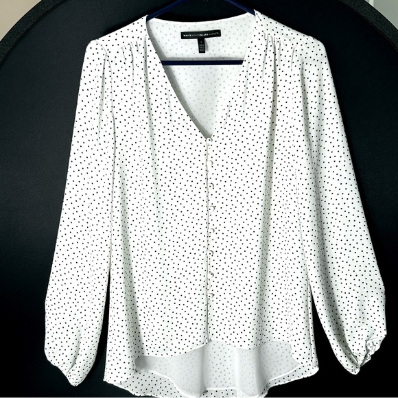 White House Black Market Tops - White House Black Market White/Black Polka Dot Top- Size 2